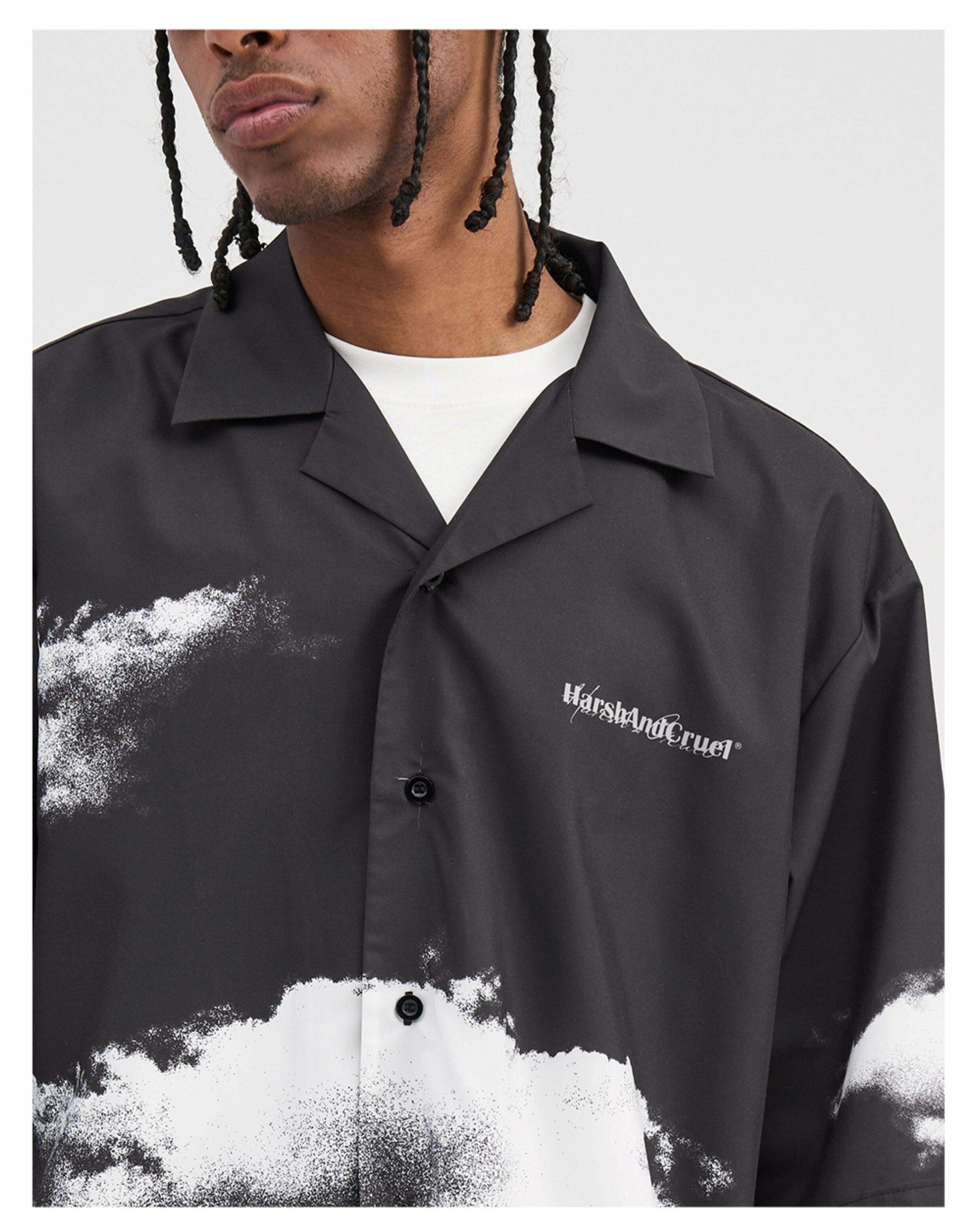 HARSH and CRUEL 'Cloud Nine' Button-Up - Y2K Summer Grunge, 90s Fashion, Retro Y2K Outfits