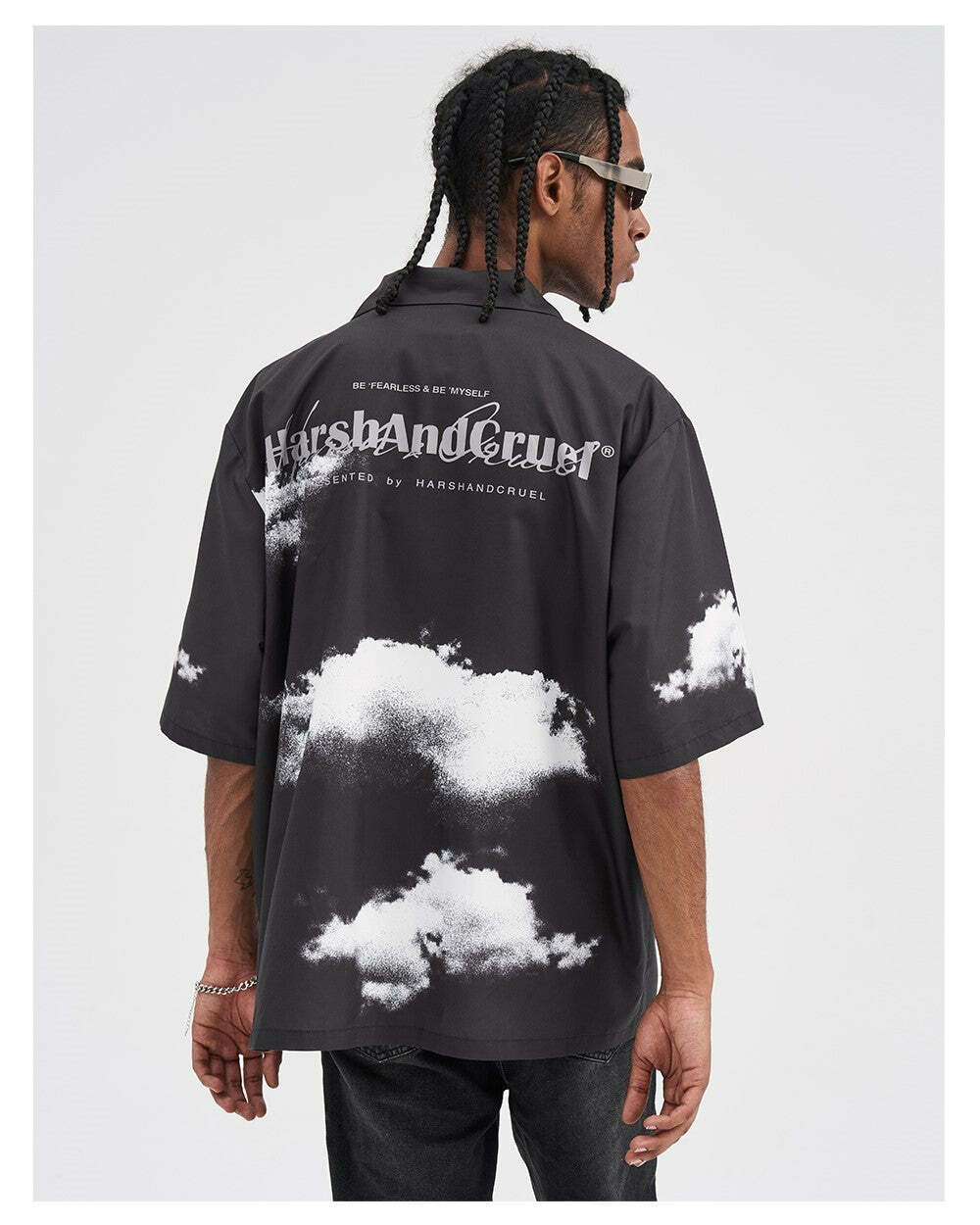 HARSH and CRUEL 'Cloud Nine' Button-Up - Y2K Summer Grunge, 90s Retro, Pastel Goth Fashion