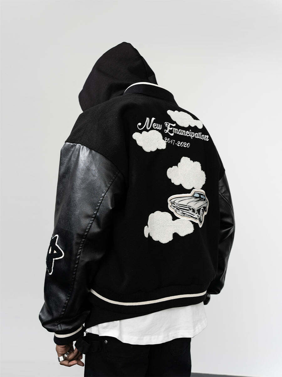 HARSH and CRUEL 'Clouded' Varsity Jacket - Y2K Grunge, 90s Fashion, Retro Style, Y2K