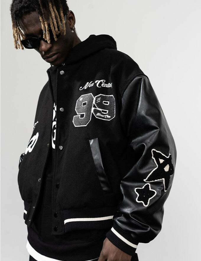 HARSH and CRUEL 'Clouded' Varsity Jacket - Y2K Grunge, 90s Fashion, Retro Style, Y2K