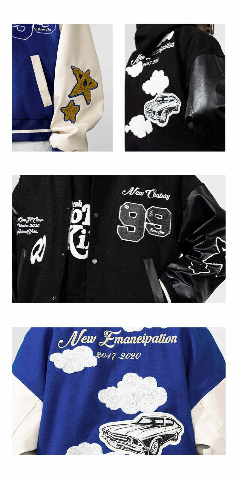 HARSH and CRUEL 'Clouded' Varsity Jacket - Y2K Grunge, 90s Fashion, Retro Style, Y2K