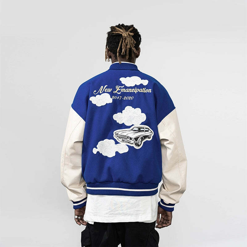 HARSH and CRUEL 'Clouded' Varsity Jacket - Y2K Grunge, 90s Fashion, Retro Style, Y2K