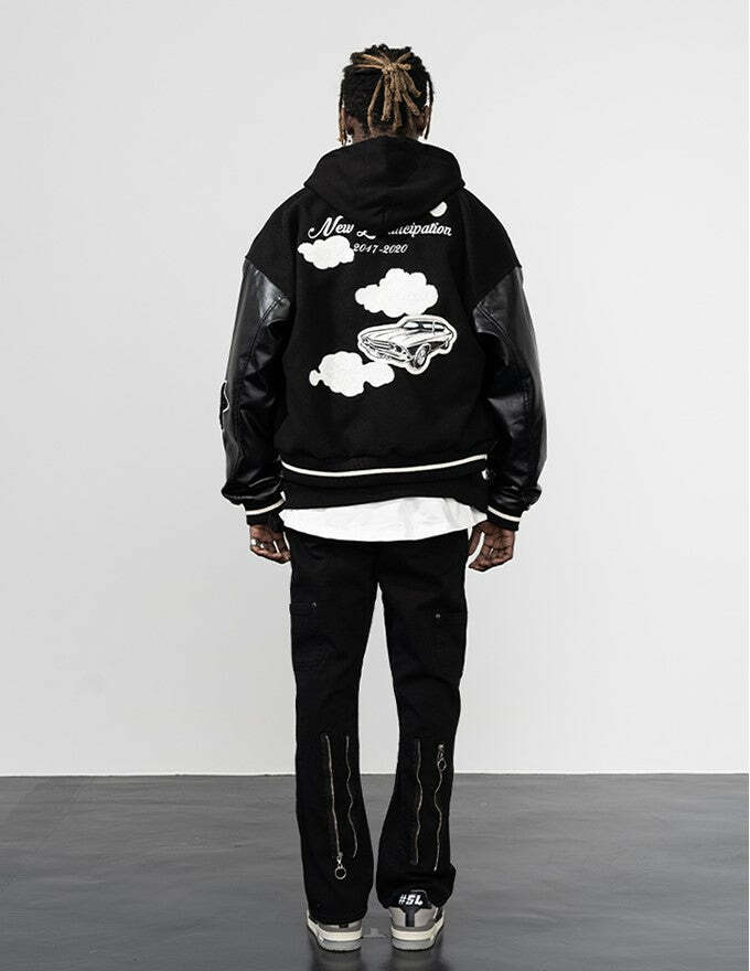 HARSH and CRUEL 'Clouded' Varsity Jacket - Y2K Grunge, 90s Fashion, Retro Style, Y2K