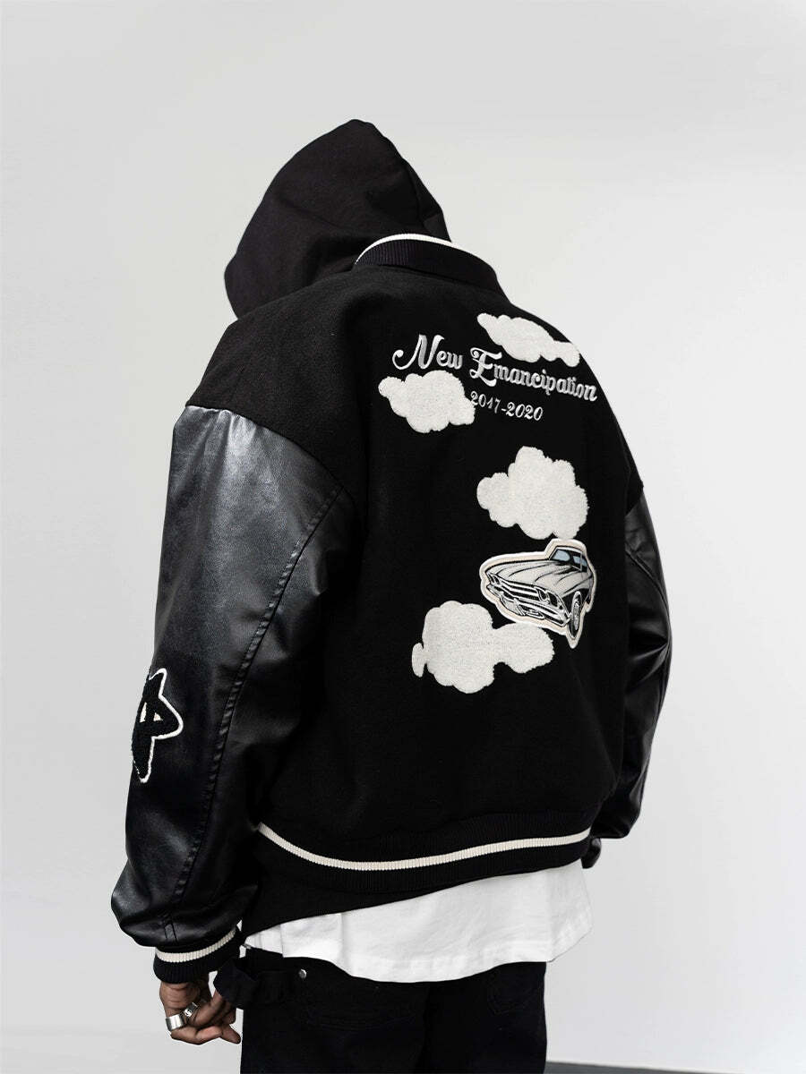 HARSH and CRUEL 'Clouded' Varsity Jacket - Y2K Grunge, 90s Fashion, Retro Style, Y2K