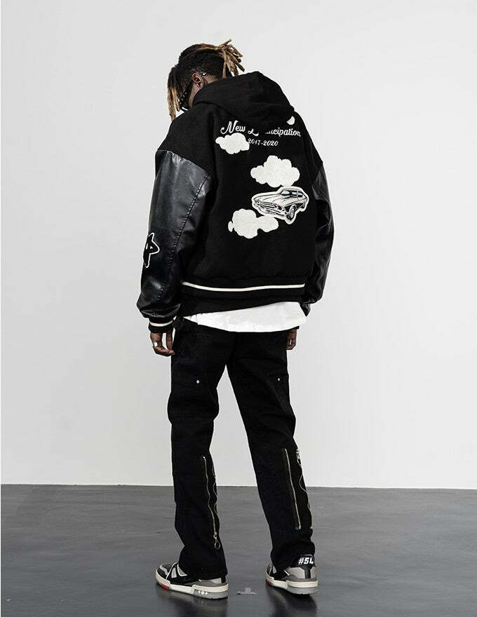HARSH and CRUEL 'Clouded' Varsity Jacket - Y2K Grunge, 90s Fashion, Retro Style, Y2K