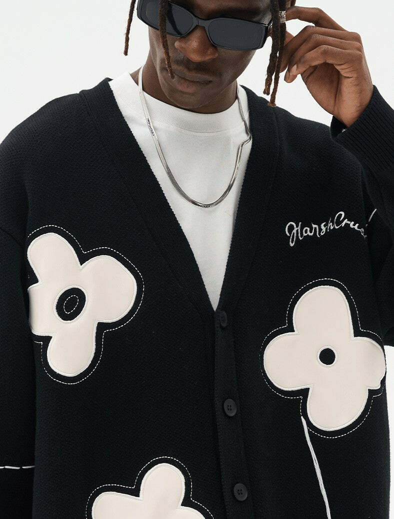 HARSH and CRUEL 'Solitary Flower' Tassel Knit Cardigan - Y2K Grunge, 90s Retro, Summer Outfits