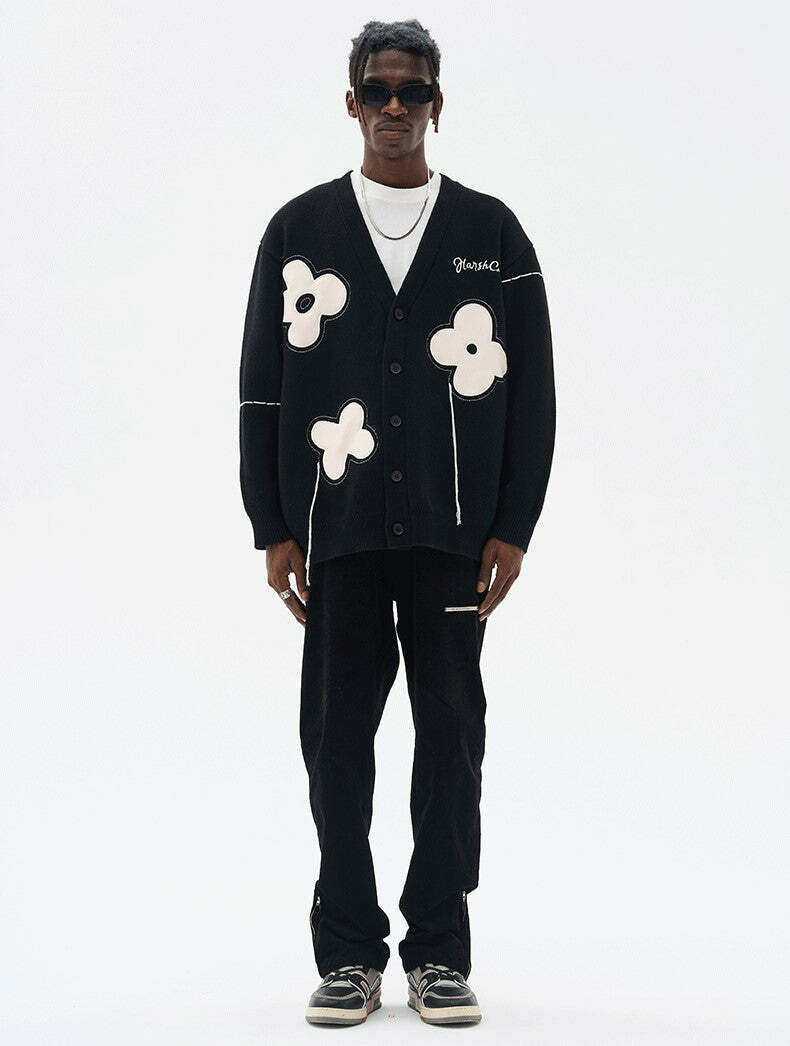 HARSH and CRUEL 'Solitary Flower' Tassel Knit Cardigan - Y2K Grunge, 90s Retro, Summer Outfits