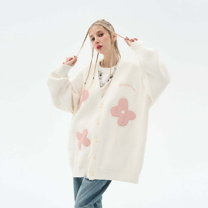 HARSH and CRUEL 'Solitary Flower' Tassel Knit Cardigan - Y2K Grunge, 90s Retro, Summer Outfits