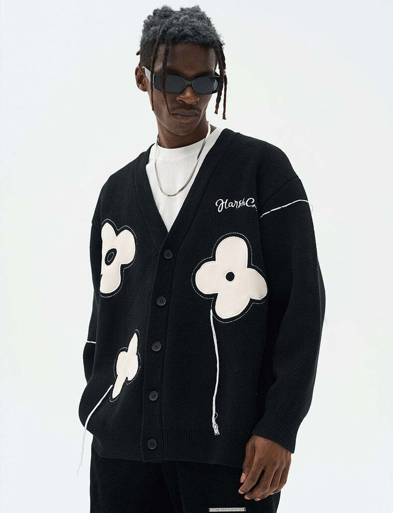 HARSH and CRUEL 'Solitary Flower' Tassel Knit Cardigan - Y2K Grunge, 90s Retro, Summer Outfits