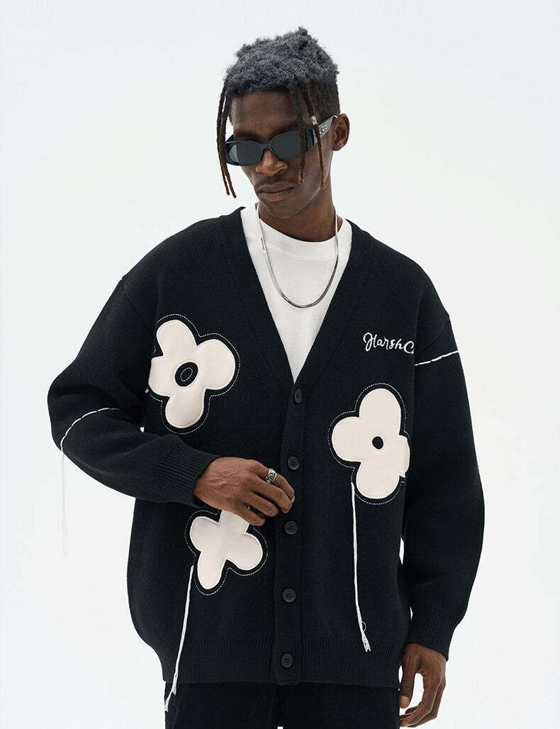 HARSH and CRUEL 'Solitary Flower' Tassel Knit Cardigan - Y2K Grunge, 90s Retro, Summer Outfits