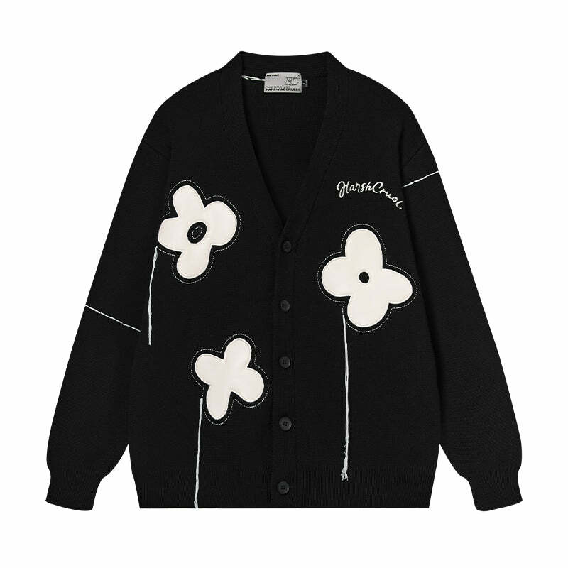 HARSH and CRUEL 'Solitary Flower' Tassel Knit Cardigan - Y2K Grunge, 90s Retro, Summer Outfits