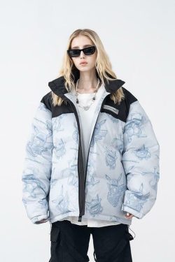 HARSH and CRUEL Blinded Monsters Puffer Jacket - Y2K Grunge, 90s Fashion, Retro Style, Gothic Y2K