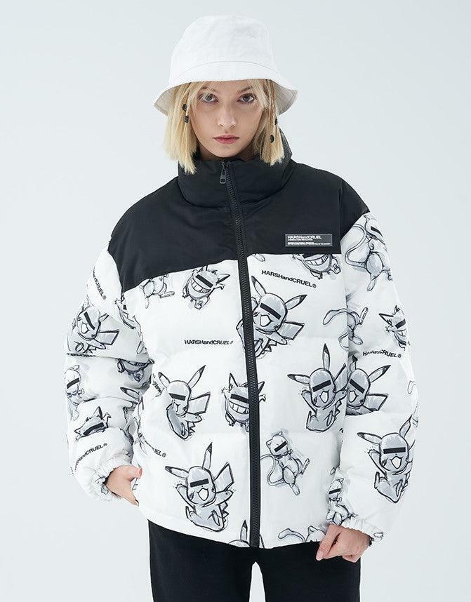 HARSH and CRUEL Blinded Monsters Puffer Jacket - Y2K Grunge, 90s Fashion, Retro Style, Gothic Y2K
