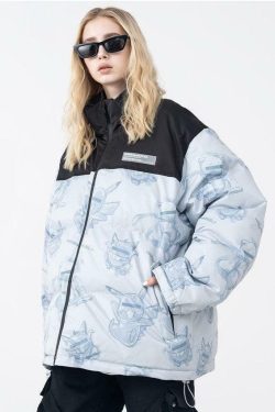HARSH and CRUEL Blinded Monsters Y2K Puffer Jacket - 90s Grunge, Retro, Gothic Y2K Fashion