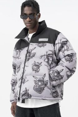 HARSH and CRUEL Blinded Monsters Y2K Puffer Jacket - 90s Grunge, Retro, Gothic Y2K Fashion