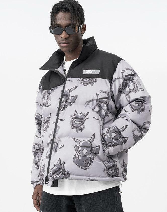 HARSH and CRUEL Blinded Monsters Y2K Puffer Jacket - 90s Grunge, Retro, Gothic Y2K Fashion