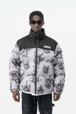HARSH and CRUEL Blinded Monsters Y2K Puffer Jacket - 90s Grunge, Retro, Gothic Y2K Fashion