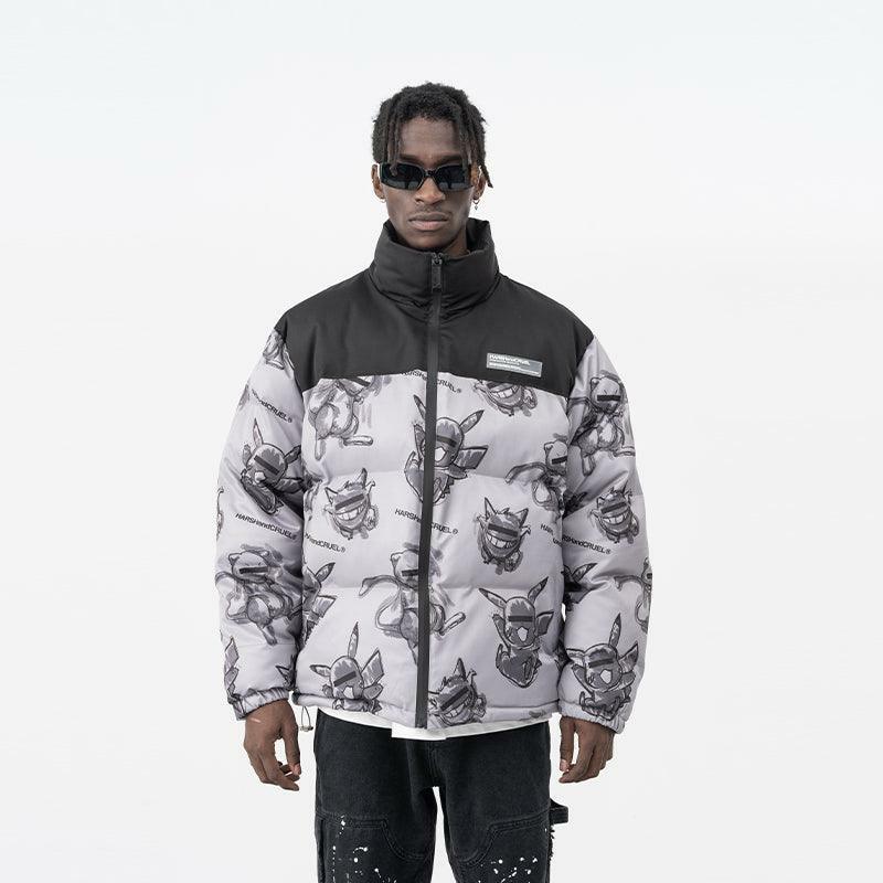 HARSH and CRUEL Blinded Monsters Y2K Puffer Jacket - 90s Grunge, Retro, Gothic Y2K Fashion