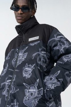 HARSH and CRUEL Blinded Monsters Y2K Puffer Jacket - 90s Grunge, Retro, Gothic Y2K Fashion