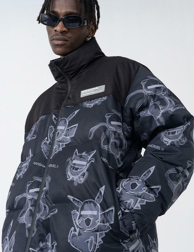 HARSH and CRUEL Blinded Monsters Y2K Puffer Jacket - 90s Grunge, Retro, Gothic Y2K Fashion