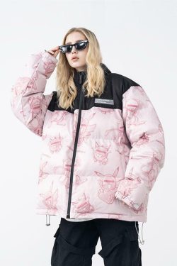 HARSH and CRUEL Blinded Monsters Y2K Puffer Jacket - 90s Grunge, Retro, Gothic Y2K Fashion