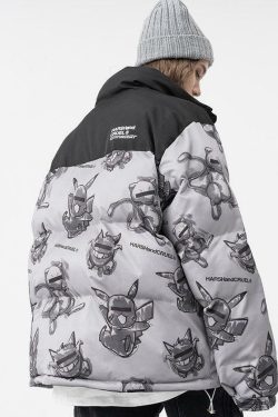 HARSH and CRUEL Blinded Monsters Y2K Puffer Jacket - 90s Grunge, Retro, Gothic Y2K Fashion