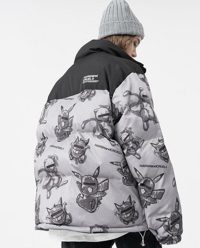 HARSH and CRUEL Blinded Monsters Y2K Puffer Jacket - 90s Grunge, Retro, Gothic Y2K Fashion