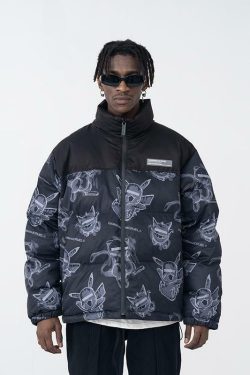 HARSH and CRUEL Blinded Monsters Y2K Puffer Jacket - 90s Grunge, Retro, Gothic Y2K Fashion