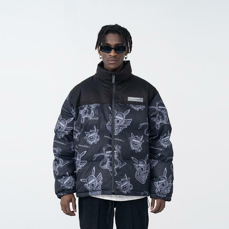 HARSH and CRUEL Blinded Monsters Y2K Puffer Jacket - 90s Grunge, Retro, Gothic Y2K Fashion