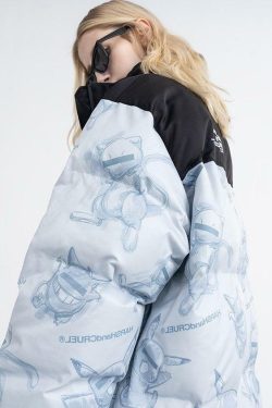 HARSH and CRUEL Blinded Monsters Y2K Puffer Jacket - 90s Grunge, Retro, Gothic Y2K Fashion