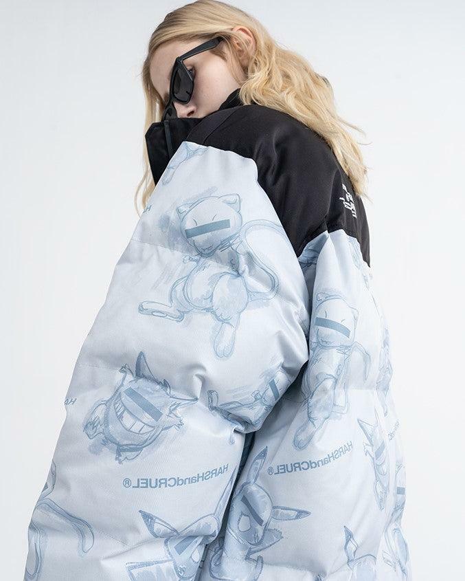 HARSH and CRUEL Blinded Monsters Y2K Puffer Jacket - 90s Grunge, Retro, Gothic Y2K Fashion