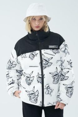 HARSH and CRUEL Blinded Monsters Y2K Puffer Jacket - 90s Grunge, Retro, Gothic Y2K Fashion