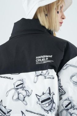 HARSH and CRUEL Blinded Monsters Y2K Puffer Jacket - 90s Grunge, Retro, Gothic Y2K Fashion