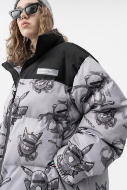 HARSH and CRUEL Blinded Monsters Y2K Puffer Jacket - 90s Grunge, Retro, Gothic Y2K Fashion
