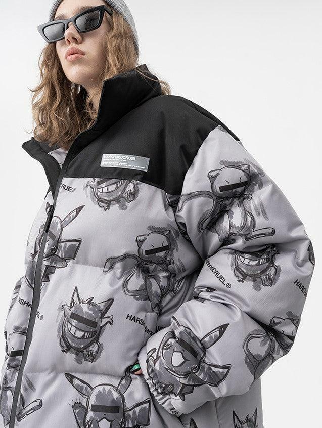 HARSH and CRUEL Blinded Monsters Y2K Puffer Jacket - 90s Grunge, Retro, Gothic Y2K Fashion