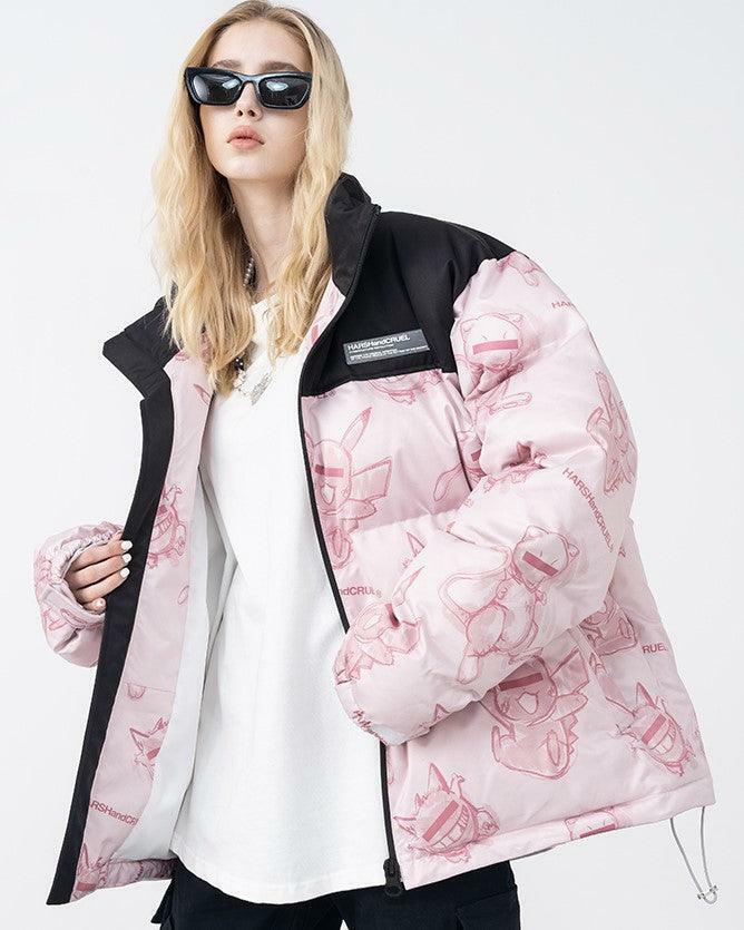 HARSH and CRUEL Blinded Monsters Y2K Puffer Jacket - 90s Grunge, Retro, Gothic Y2K Fashion