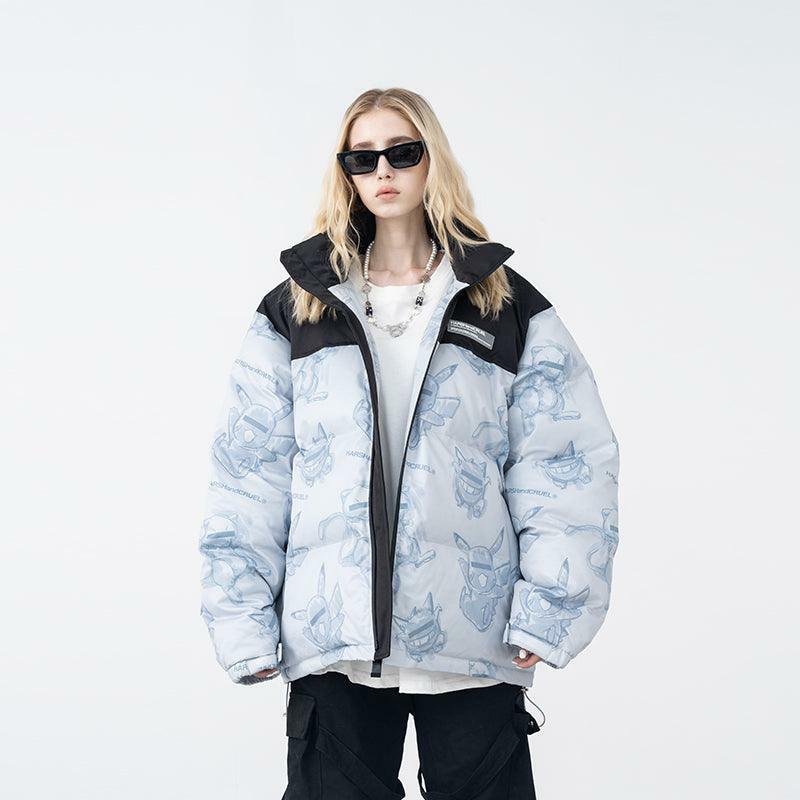 HARSH and CRUEL Blinded Monsters Y2K Puffer Jacket - 90s Grunge, Retro, Gothic Y2K Fashion