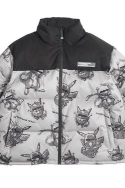 HARSH and CRUEL Blinded Monsters Y2K Puffer Jacket - 90s Grunge, Retro, Gothic Y2K Fashion
