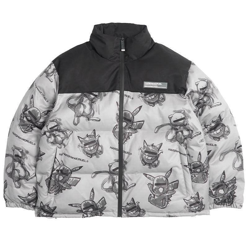HARSH and CRUEL Blinded Monsters Y2K Puffer Jacket - 90s Grunge, Retro, Gothic Y2K Fashion