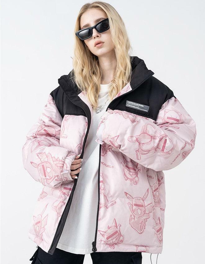 HARSH and CRUEL Blinded Monsters Y2K Puffer Jacket - 90s Grunge, Retro, Gothic Y2K Fashion