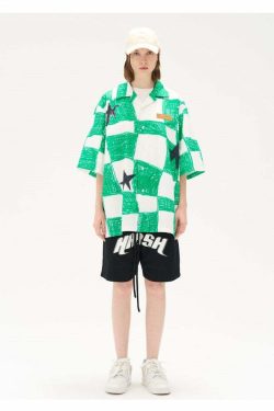 HARSH and CRUEL Checkered Button-Up - Y2K Grunge 90s Fashion, Retro Summer Outfit, Gothic Y2K Style