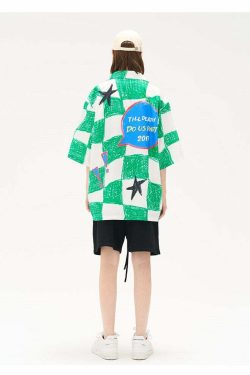 HARSH and CRUEL Checkered Button-Up - Y2K Grunge 90s Fashion, Retro Summer Outfit, Gothic Y2K Style