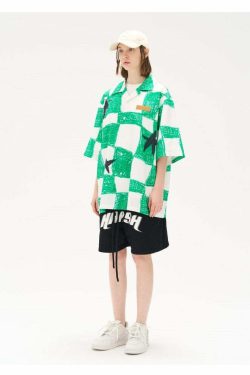 HARSH and CRUEL Checkered Button-Up - Y2K Grunge 90s Fashion, Retro Summer Outfit, Gothic Y2K Style