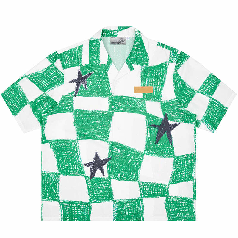 HARSH and CRUEL Checkered Button-Up - Y2K Grunge 90s Fashion, Retro Summer Outfit, Gothic Y2K Style