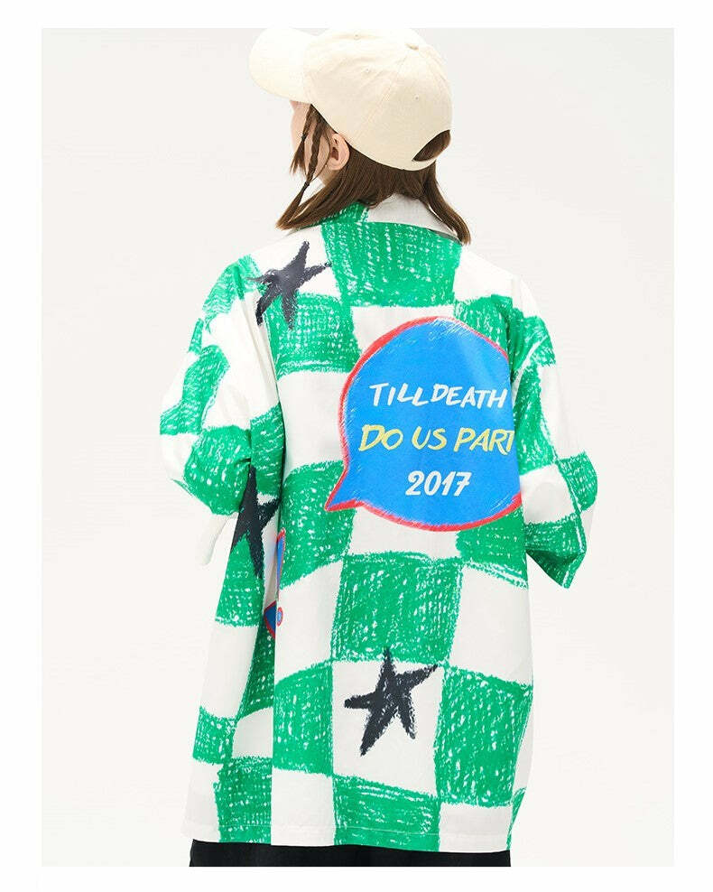 HARSH and CRUEL Checkered Button-Up - Y2K Grunge 90s Fashion, Retro Summer Outfit, Gothic Y2K Style