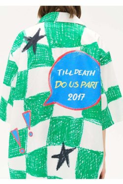 HARSH and CRUEL Checkered Button-Up - Y2K Grunge 90s Fashion, Retro Summer Outfit, Gothic Y2K Style