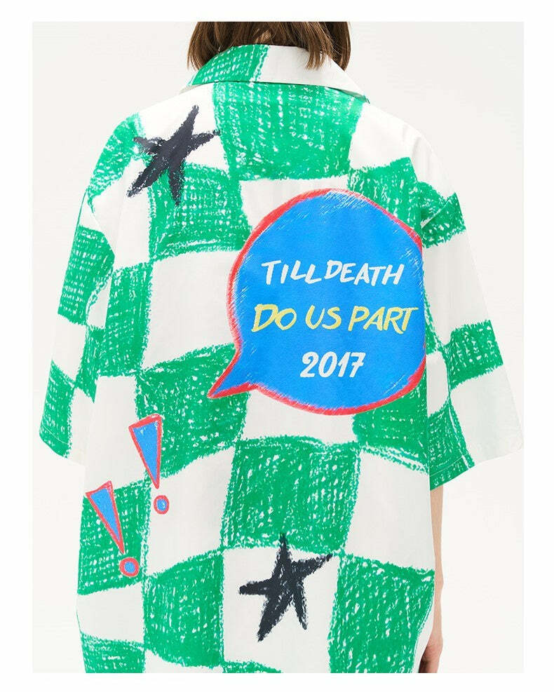 HARSH and CRUEL Checkered Button-Up - Y2K Grunge 90s Fashion, Retro Summer Outfit, Gothic Y2K Style