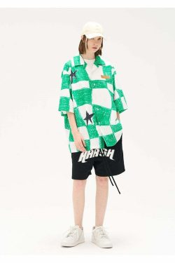 HARSH and CRUEL Checkered Button-Up - Y2K Grunge 90s Fashion, Retro Summer Outfit, Gothic Y2K Style