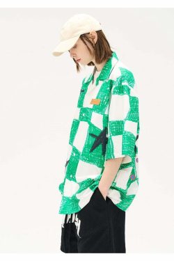 HARSH and CRUEL Checkered Button-Up - Y2K Grunge 90s Fashion, Retro Summer Outfit, Gothic Y2K Style