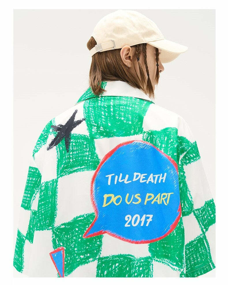 HARSH and CRUEL Checkered Button-Up - Y2K Grunge 90s Fashion, Retro Summer Outfit, Gothic Y2K Style